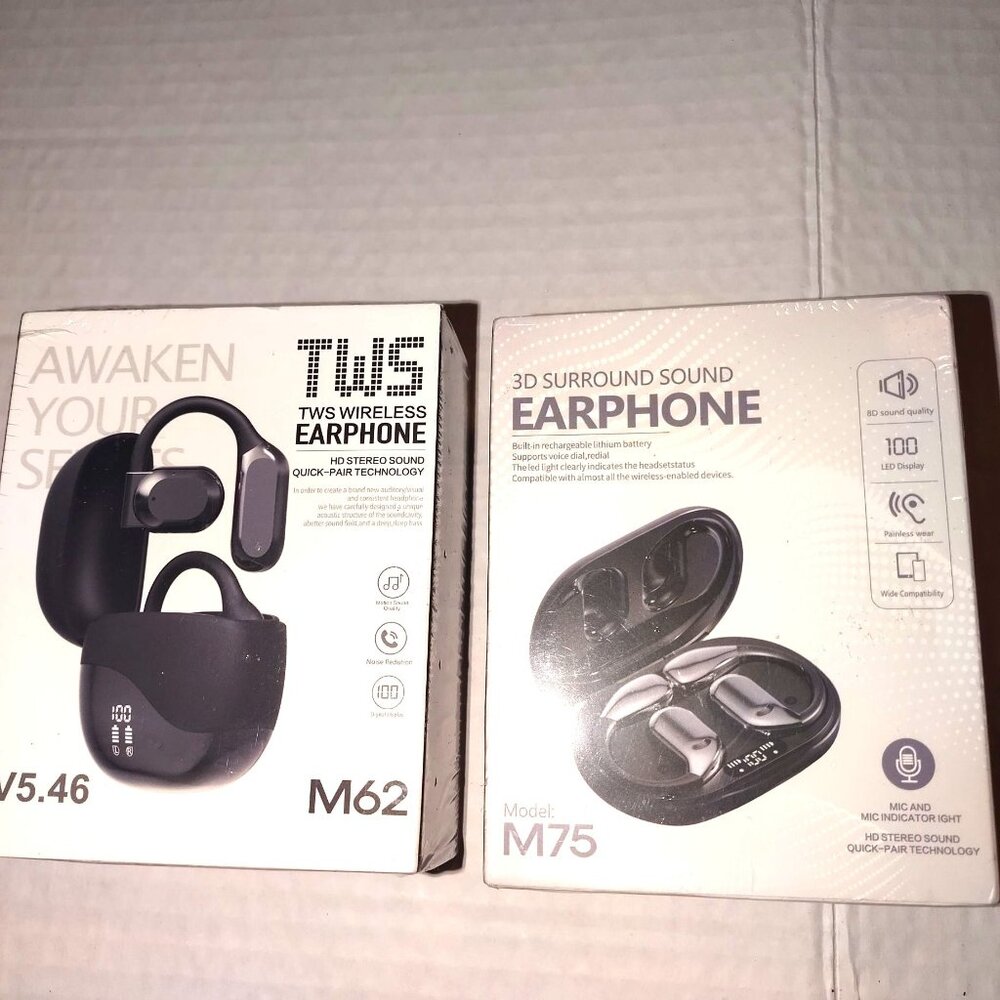 TWS Wireless Earphones V5.46 M62 & M75 Models W/HD Stereo Sound Noise Reduction